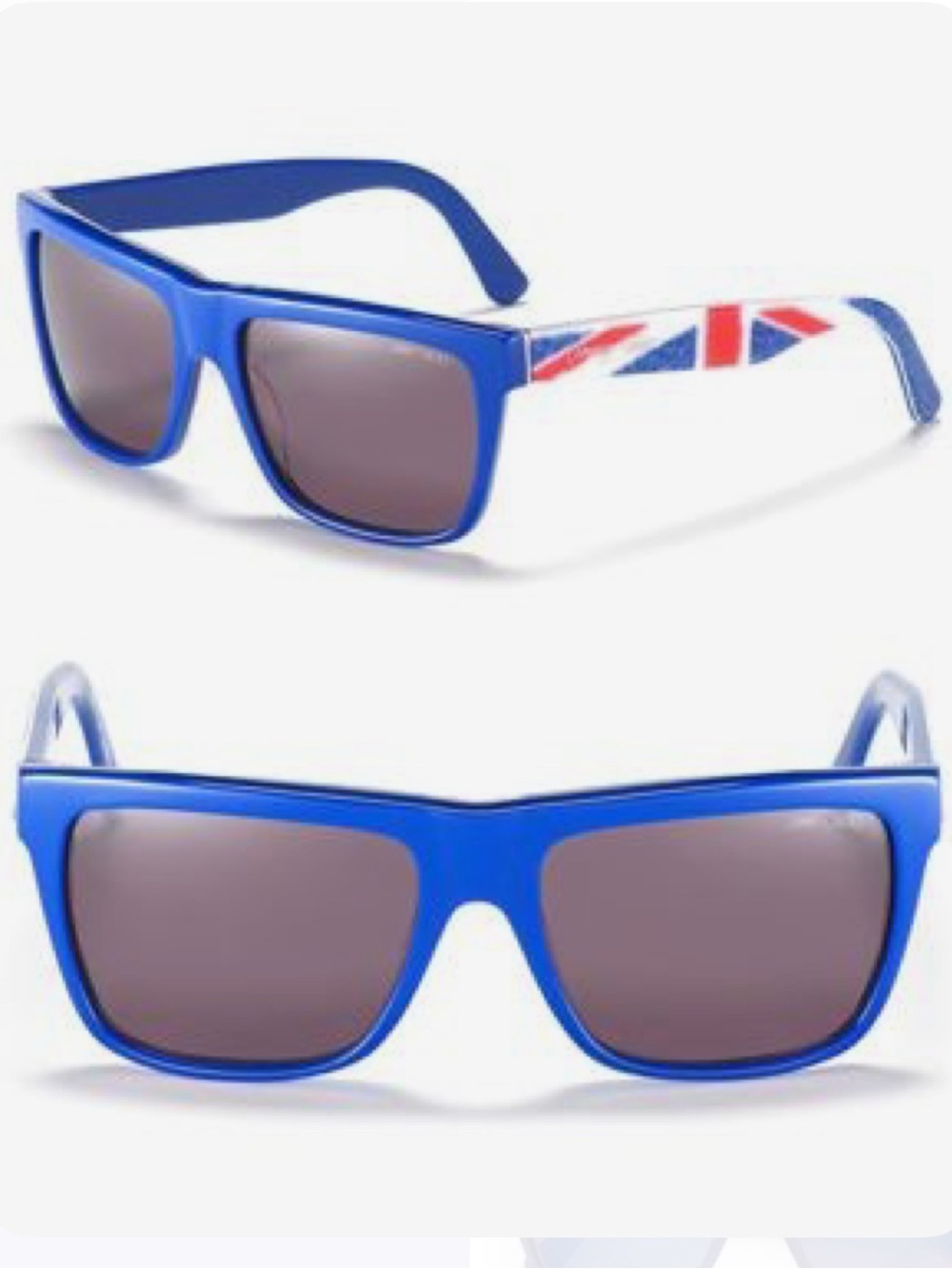 Jimmy Choo Blue Sunglasses with Union Jack Accent on White Temples